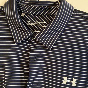 Under Armor 2XL Heatgear Loose Navy polo stripe golf shirt